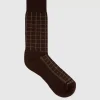 Aquatalia Socks-Windowpane Knit Blend Men's Sock Brown/Khaki