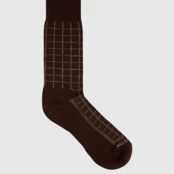 Aquatalia Socks-Windowpane Knit Blend Men's Sock Brown/Khaki